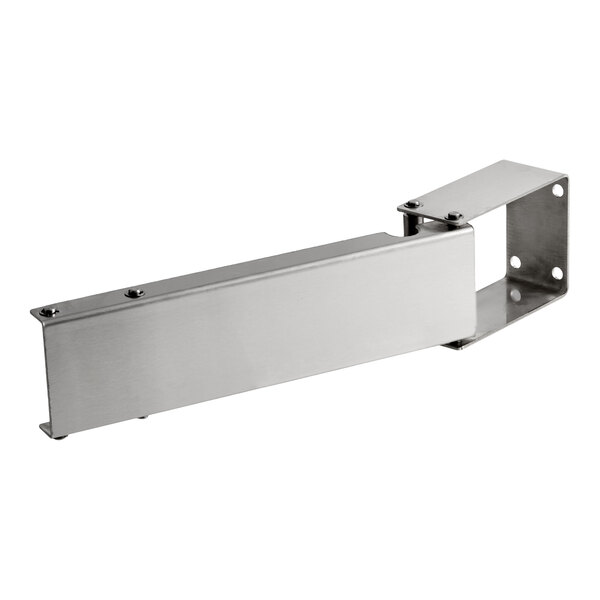 A metal bracket with a rectangular base and an extended arm, featuring multiple screw holes for mounting.