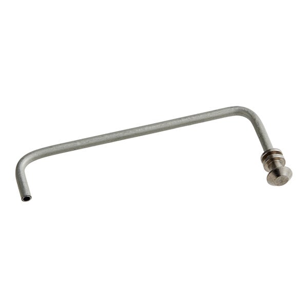 A long curved metal rod with a metal tip on a white background.