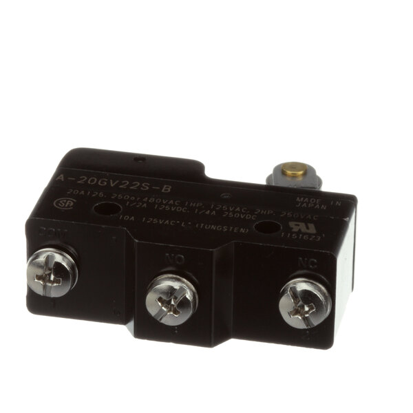 A black Baxter micro switch with a roller.