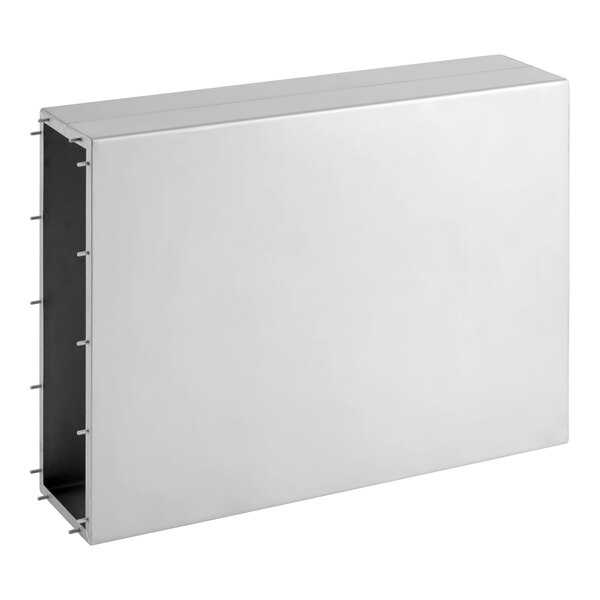 A rectangular stainless steel tank component for a Bunn machine.