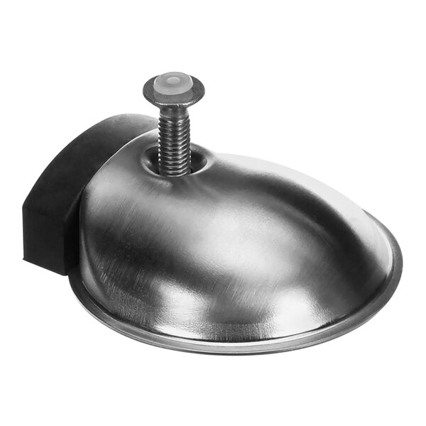 A stainless steel Convotherm buffer plate with a screw on top.