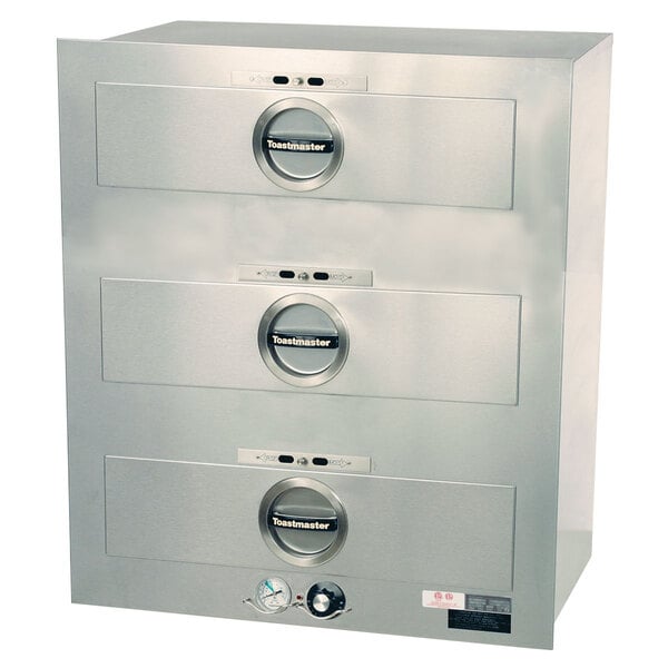 A stainless steel Toastmaster 3 drawer warmer.