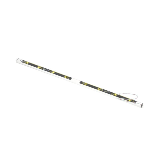 A long white and black stick with yellow triangle symbols on the end.