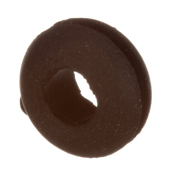 A black round rubber plug with a hole in it.