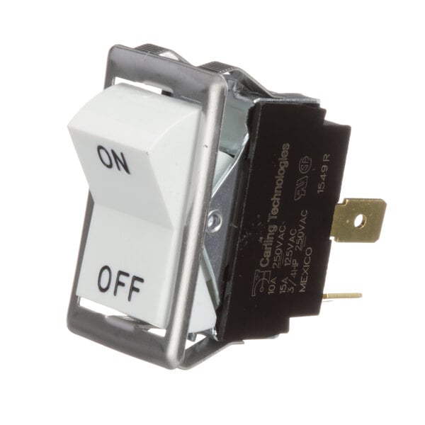 A white Blodgett rocker switch with white toggles.