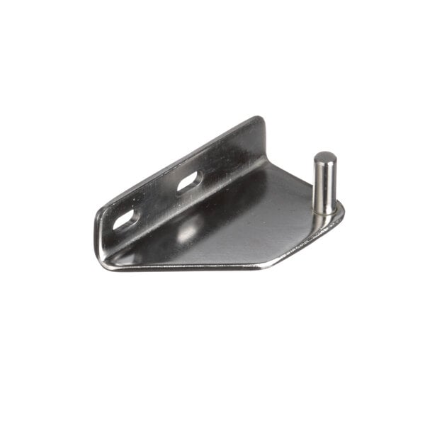 A Franke stainless steel bottom door hinge bracket with a hole and screw.