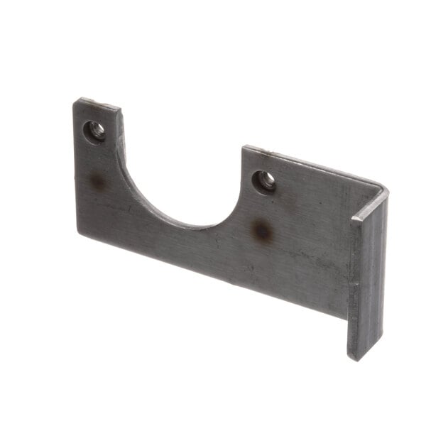 A metal US Range retaining cap bracket with two holes.