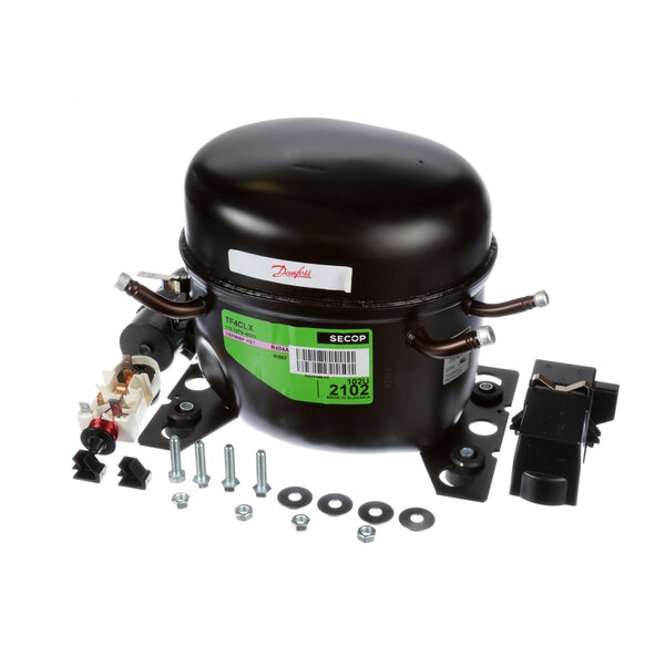 A black Franke refrigeration compressor with a metal housing.