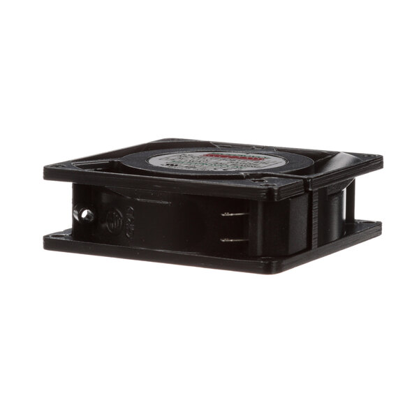 A black square Carter-Hoffmann fan with a circular label on top.