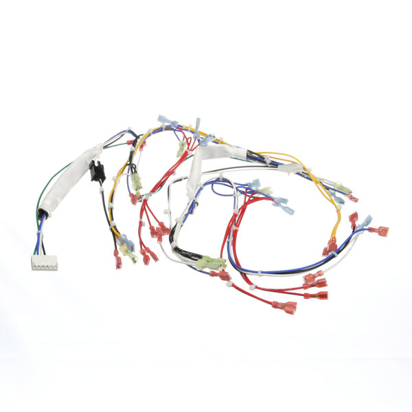 A close-up of the Vulcan Wiring Harness with several colorful wires and terminals.