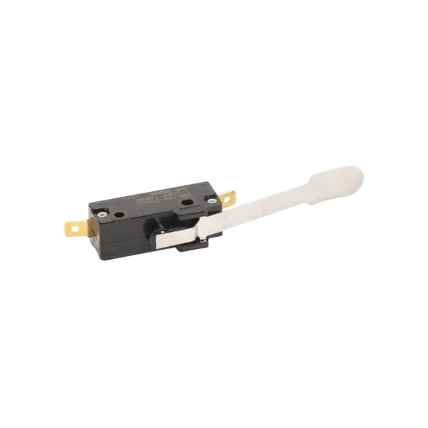 A black and white switch with a silver handle.