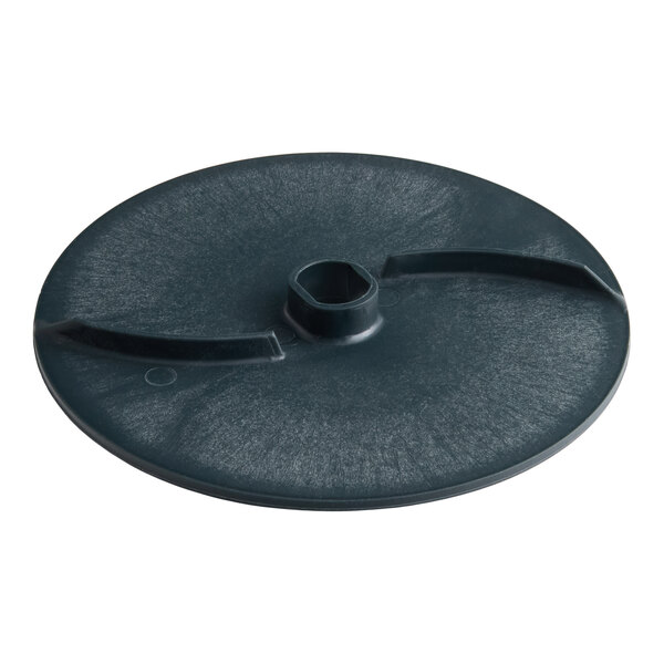 A round black ejecting disc assembly for a food processor.