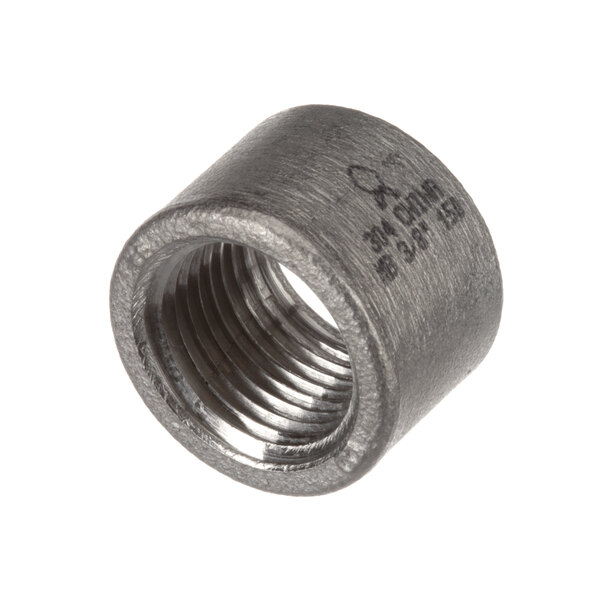 A close-up of a Lincoln metal pipe coupling nut.