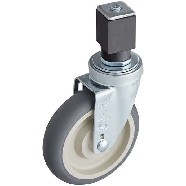 An Accutemp caster with a metal wheel and black wheel.