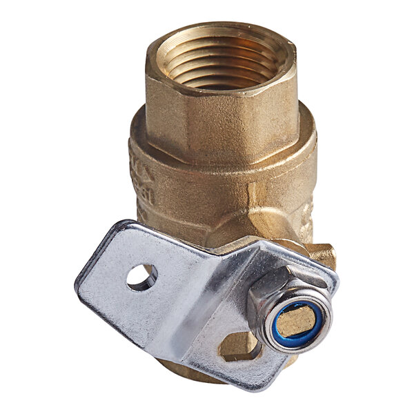 A Cleveland brass ball valve with a blue handle.