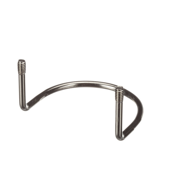 A stainless steel curved metal pipe with screws.