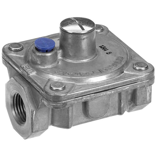 A metal Randell HD Nat Gas regulator with a blue knob.