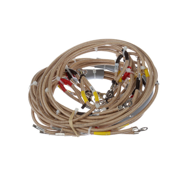 A close-up of a Groen wiring harness with several wires and a connector.