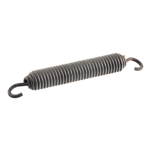 A metal spring with two spirals and a metal hook on the end.