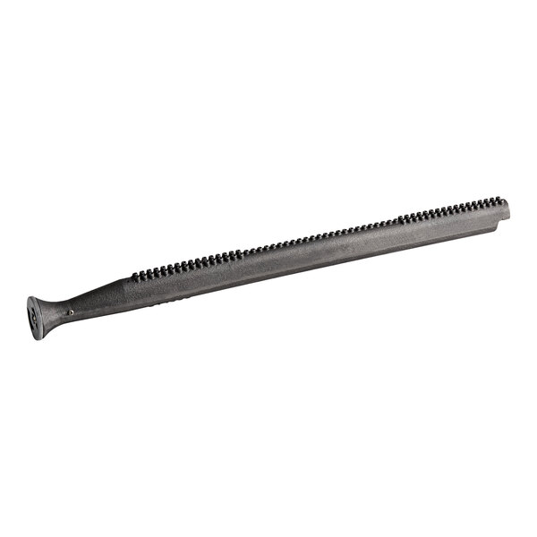 A long metal screw with a black handle.