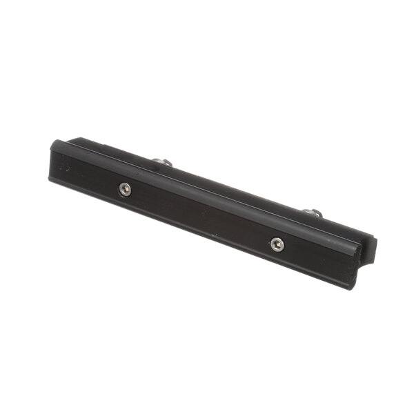 A black metal Blodgett door handle with screws.