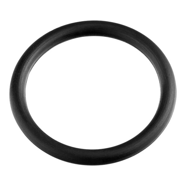 A black rubber O-ring with a white background.