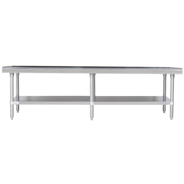 a long metal shelf with legs