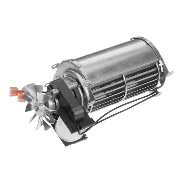 A metal fan with a propeller on a white background.