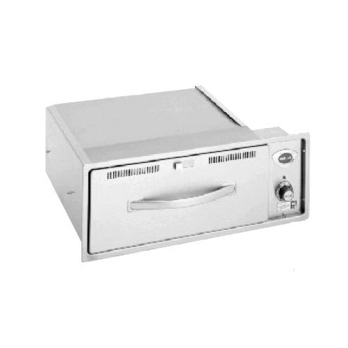 A white drawer with a silver handle on it.