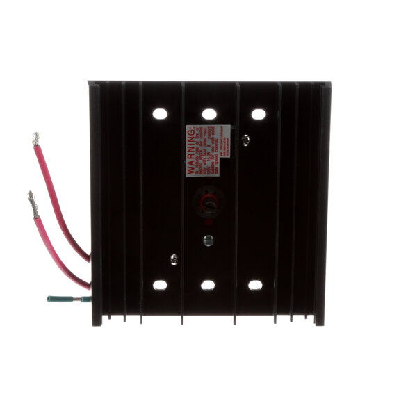 A black rectangular Gold Medal thermostat with red and white wires.
