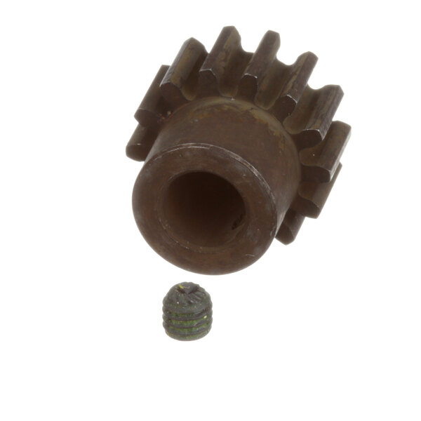 A close-up of the Gold Medal spur gear with a small pin on it.