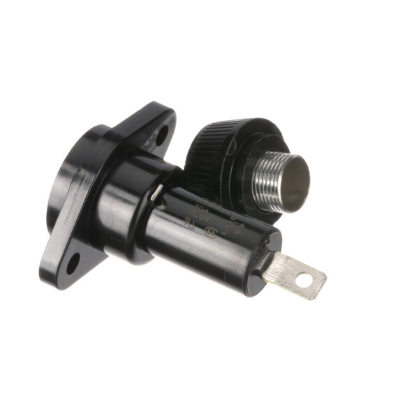 A close-up of a black Anets fuse holder with a metal connector.