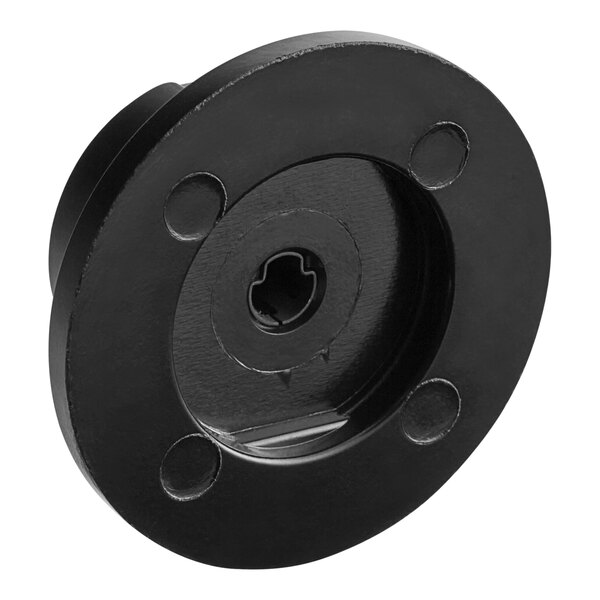 A black round Metro thermostat knob with a hole in the center.