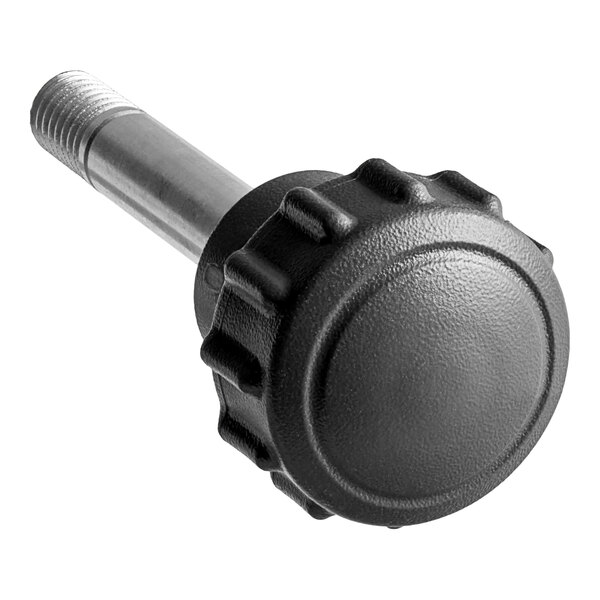 A black plastic Hobart knob with a silver metal nut.