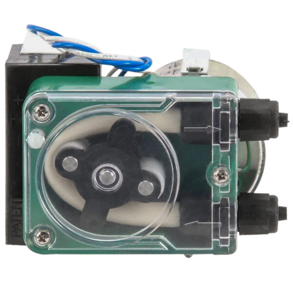 A Jet Tech detergent pump with a black and green cover.