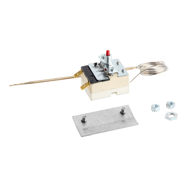 A Lincoln 357067 thermostat capillary with mounting hardware and accessories.