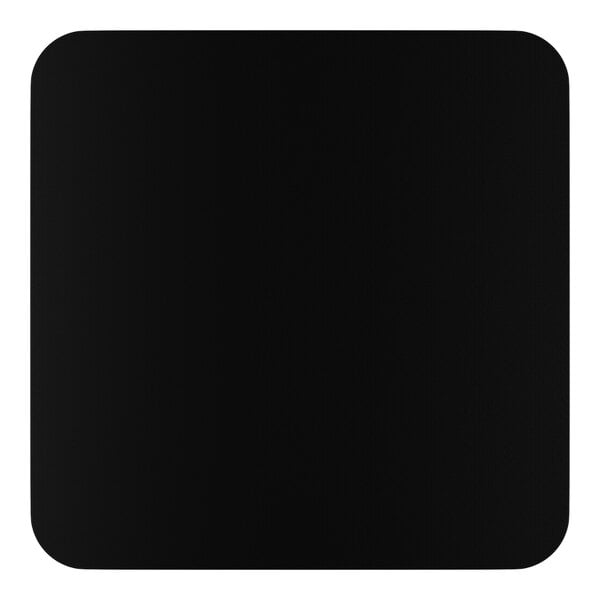 A square laminated table top with a reversible cherry and black finish.