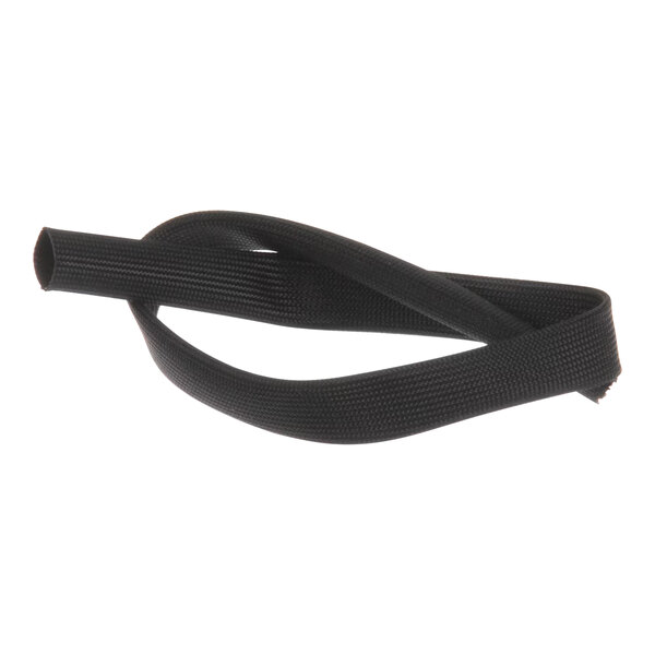 A close-up of a black rubber strap with a black handle.