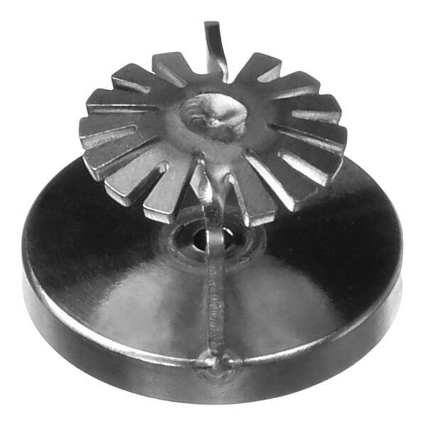 A Convotherm metal sprinkler nozzle with a flower on it.