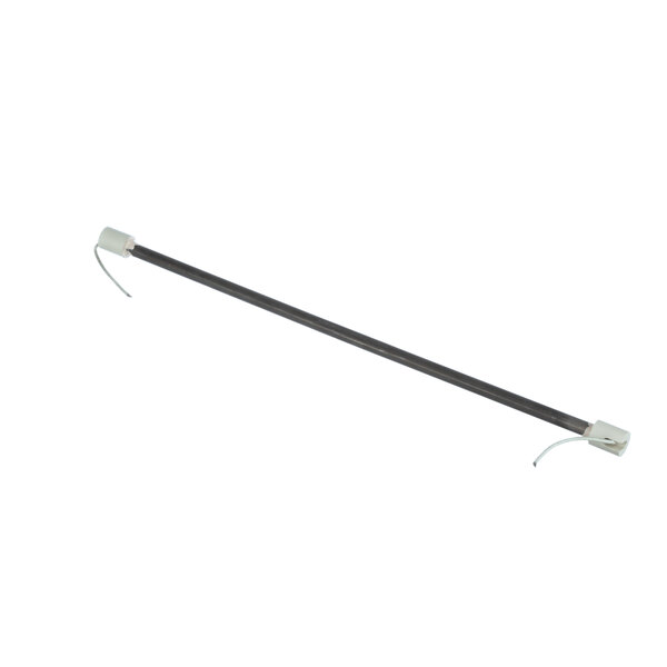 A long black and white metal rod with a white handle.