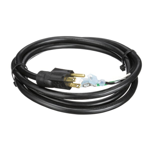 A black power cord with a plug.