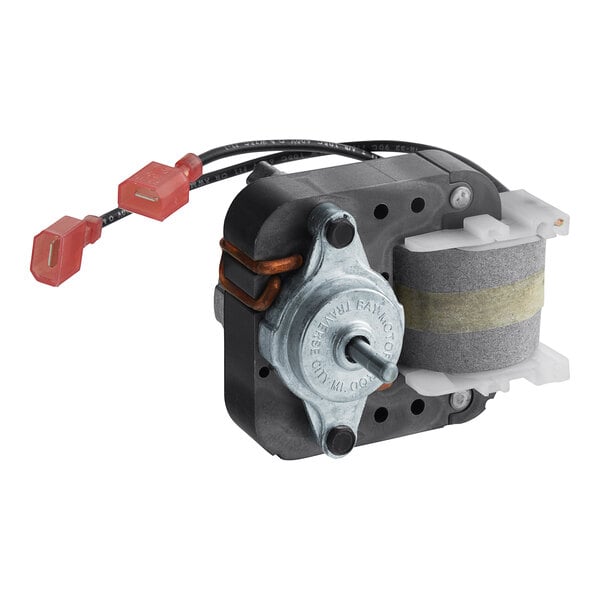 A Beverage-Air evaporator motor with wires and a wire harness.