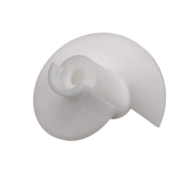 A close-up of a white plastic Multiplex coupling with a spiral