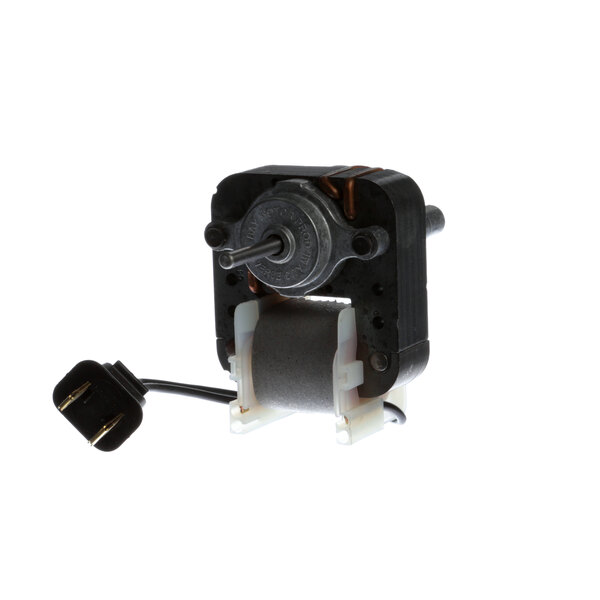 A small black electric motor with a wire.