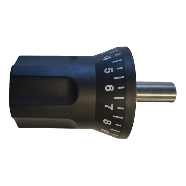 A black adjustment knob with numbered markings and a metal shaft, used for Globe equipment.