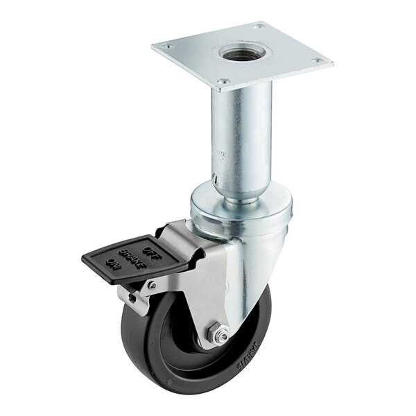 A black and metal Pitco caster wheel with a metal plate on top.