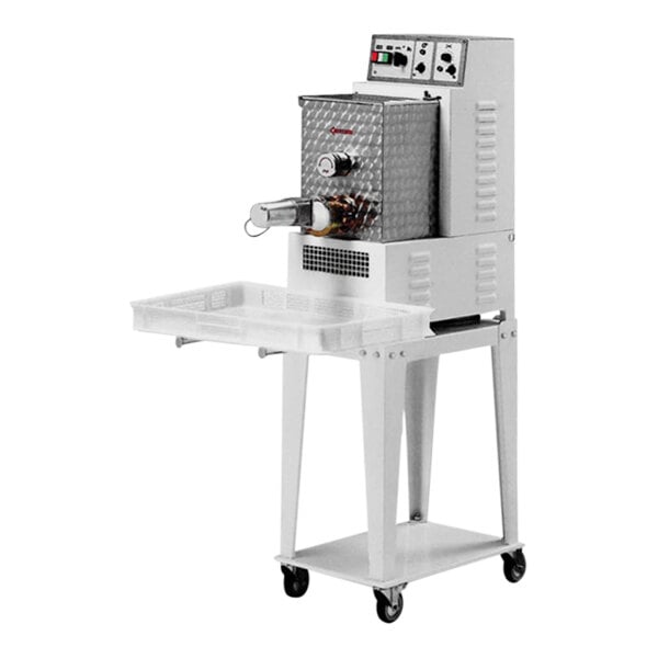 An Avancini pasta extruder on a wheeled cart.