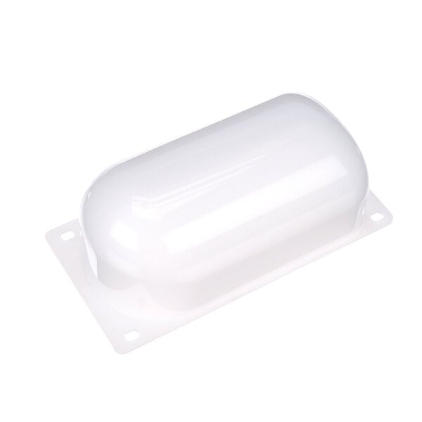 A white plastic dome cover on a white surface.