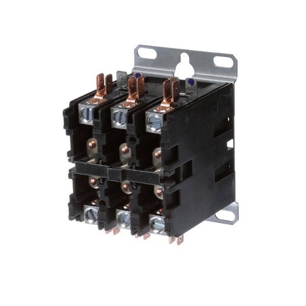 A close-up of an Antunes three position contactor with copper wires.