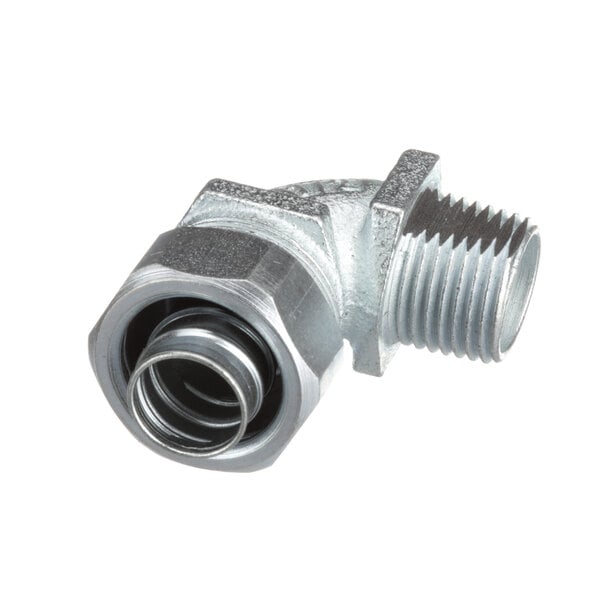 A metal pipe fitting with a nut on it for a Garland sandwich and panini grill.